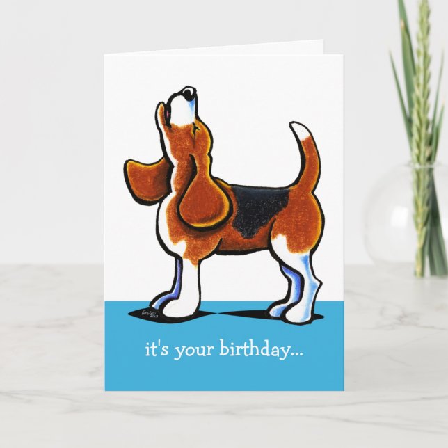 Beagle Howling Funny Birthday Card (Front)