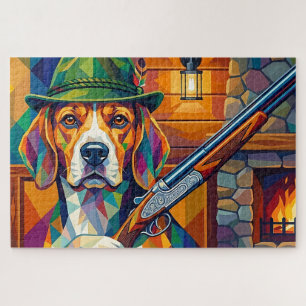 Beagle Hunter Pop Art – Modern Hunting Dog Jigsaw Puzzle