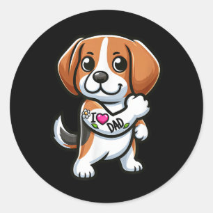 Beagle I Love Dad Funny Dog Tattoo _1 Classic Round Sticker