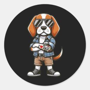 Beagle I Love Dad Funny Dog Tattoo  Classic Round Sticker