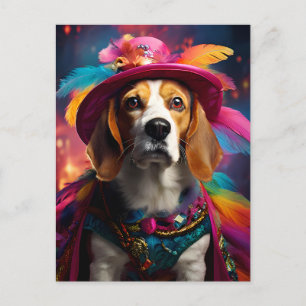 Beagle in a Feathered Hat Postcard
