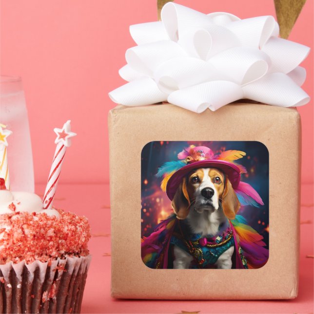  Beagle in a Feathered Hat  Square Sticker (Party)