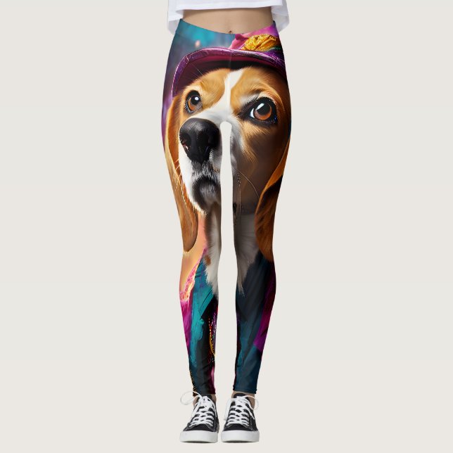  Beagle in a Pink Hat  Leggings (Front)