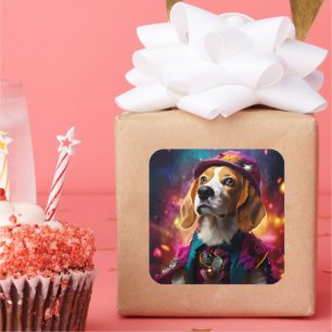 Beagle in a Pink Hat Square Sticker