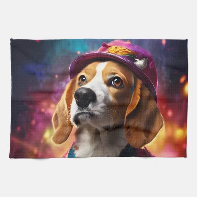  Beagle in a Pink Hat  Tea Towel (Horizontal)