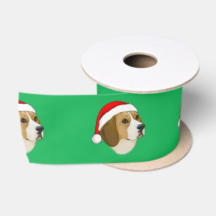 Beagle in a Santa Hat at Christmas Satin Ribbon