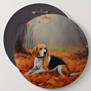 Beagle in Autumn Leaves Fall Inspire  6 Cm Round Badge