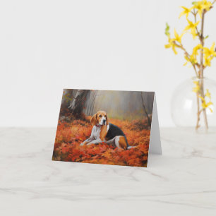 Beagle in Autumn Leaves Fall Inspire Card