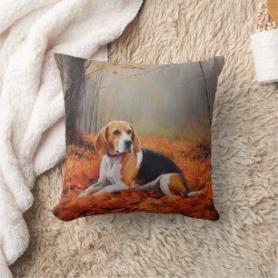 Beagle in Autumn Leaves Fall Inspire  Cushion