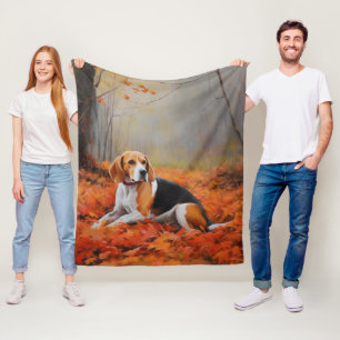 Beagle in Autumn Leaves Fall Inspire  Fleece Blanket