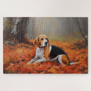 Beagle in Autumn Leaves Fall Inspire  Jigsaw Puzzle