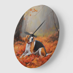 Beagle in Autumn Leaves Fall Inspire Large Clock