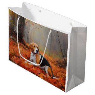 Beagle in Autumn Leaves Fall Inspire Large Gift Bag