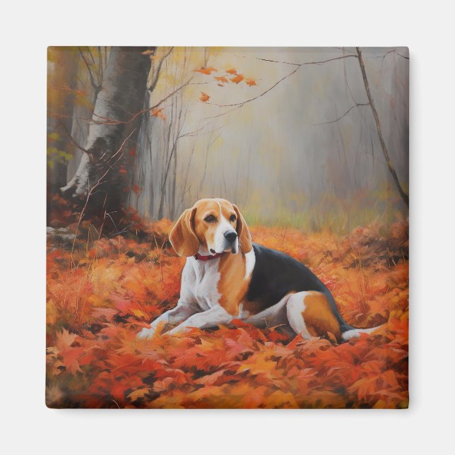 Beagle in Autumn Leaves Fall Inspire  Magnet (Front)