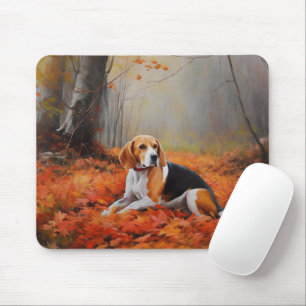 Beagle in Autumn Leaves Fall Inspire  Mouse Pad