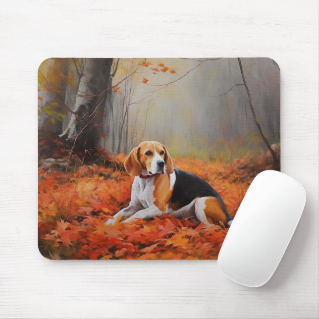 Beagle in Autumn Leaves Fall Inspire  Mouse Pad (With Mouse)