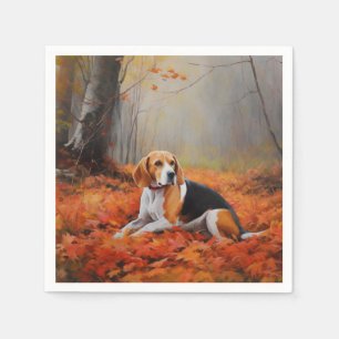 Beagle in Autumn Leaves Fall Inspire  Napkin