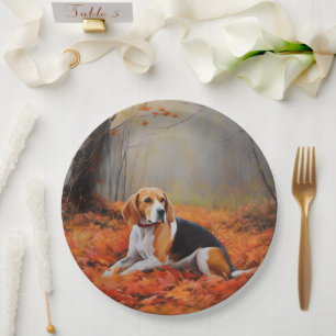 Beagle in Autumn Leaves Fall Inspire  Paper Plate