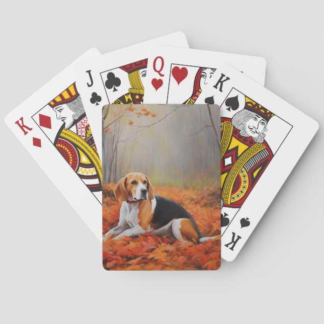 Beagle in Autumn Leaves Fall Inspire  Playing Cards (Back)