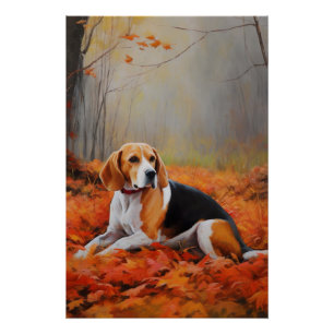 Beagle in Autumn Leaves Fall Inspire Poster