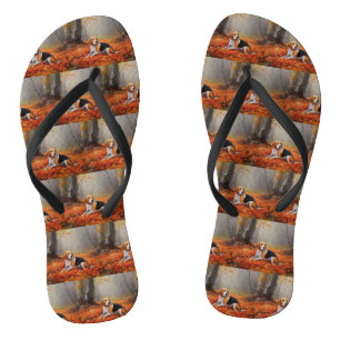 Beagle in Autumn Leaves Fall Inspire  Thongs