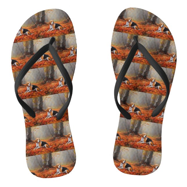 Beagle in Autumn Leaves Fall Inspire  Thongs (Footbed)
