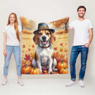 Beagle In Autumn Leaves Thanksgiving Art Fleece Blanket