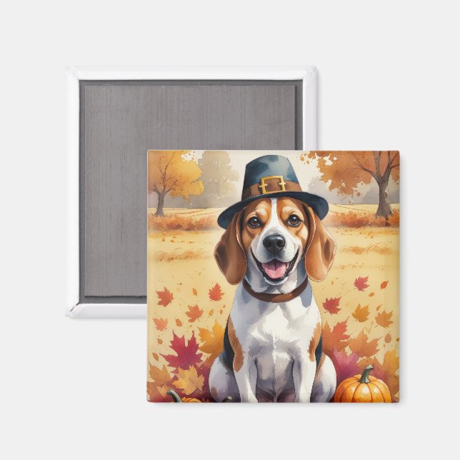Beagle In Autumn Leaves Thanksgiving Art  Magnet (Front/Back)