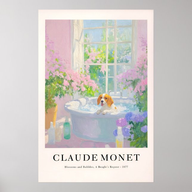 Beagle in Bathtub Art Print Monet Style Dog Poster (Front)