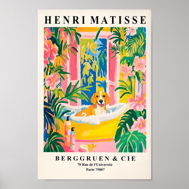 Beagle In Bathtub Print, Funny Bathroom Wall Art,  Poster (Front)