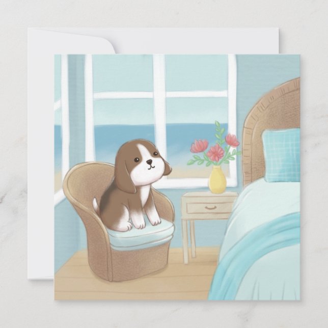 Beagle in Bedroom Illustration Card (Front)