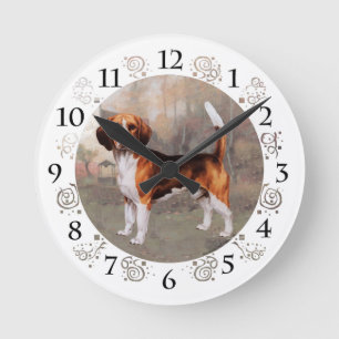 Beagle in Country Setting Round Clock