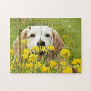 beagle in flowers just keep sniffing encouragement jigsaw puzzle