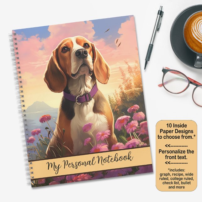 Beagle in Pink Wildflowers Nature Portrait Notebook (Customize your notebook cover and interior pages!)