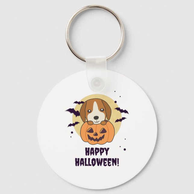 Beagle In Pumpkin Sweet Dogs Happy Halloween Key Ring (Front)
