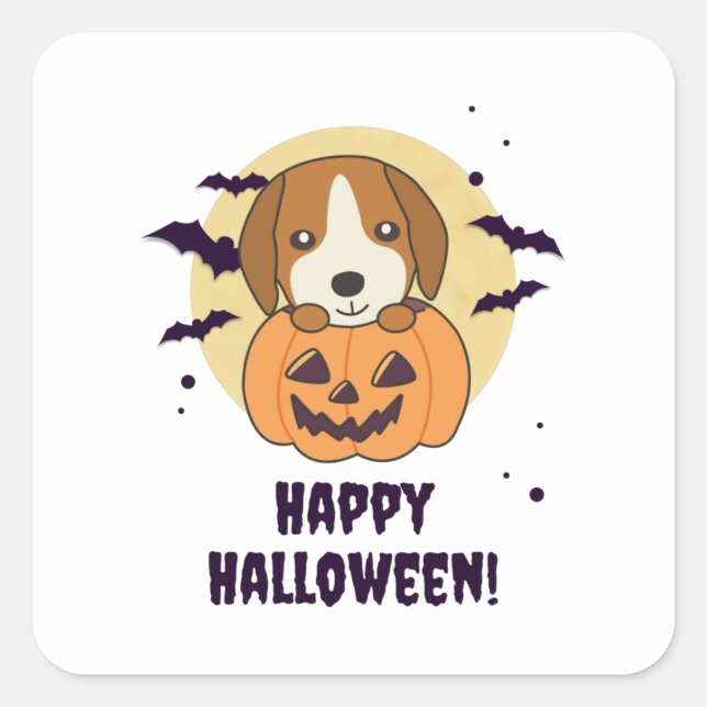 Beagle In Pumpkin Sweet Dogs Happy Halloween Square Sticker (Front)