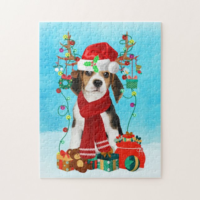 Beagle in snow with Christmas gifts  Jigsaw Puzzle (Vertical)