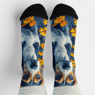 Beagle in the flowers socks