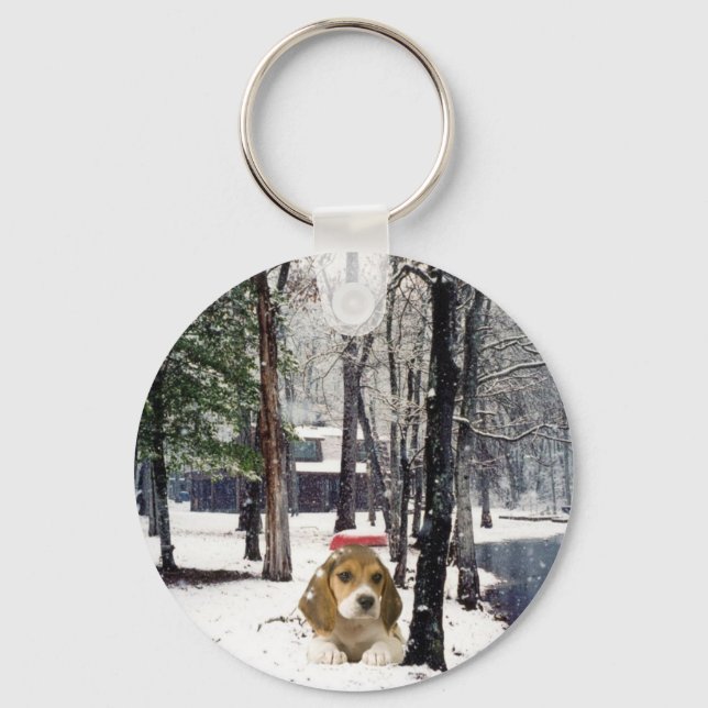 Beagle In The Snow Keychain (Front)