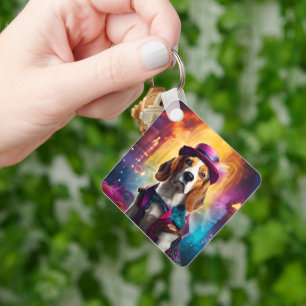 Beagle in Vibrant Costume Key Ring