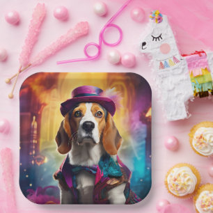 Beagle in Vibrant Costume Paper Plate