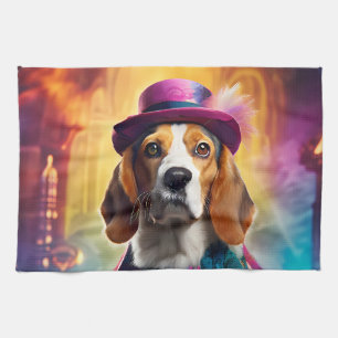 Beagle in Vibrant Costume Tea Towel