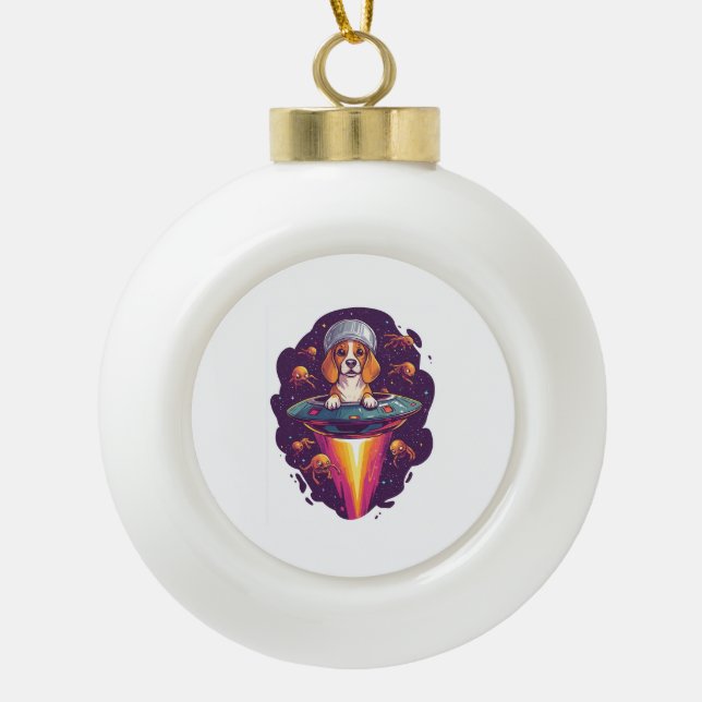 Beagle � Intergalactic Dog Encounter Ceramic Ball Christmas Ornament (Front)