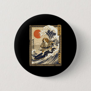 Beagle japanese surfing kanagawa wave funny samura 6 cm round badge