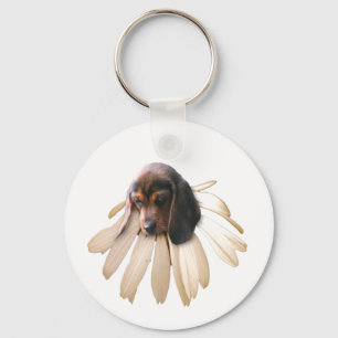 Beagle Keychain (White Flower)
