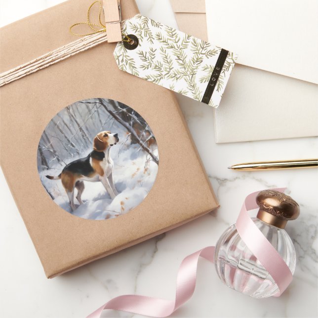 Beagle Let It Snow Christmas  Classic Round Sticker (Gifting)