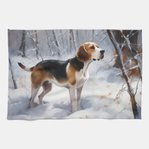 Beagle Let It Snow Christmas  Tea Towel