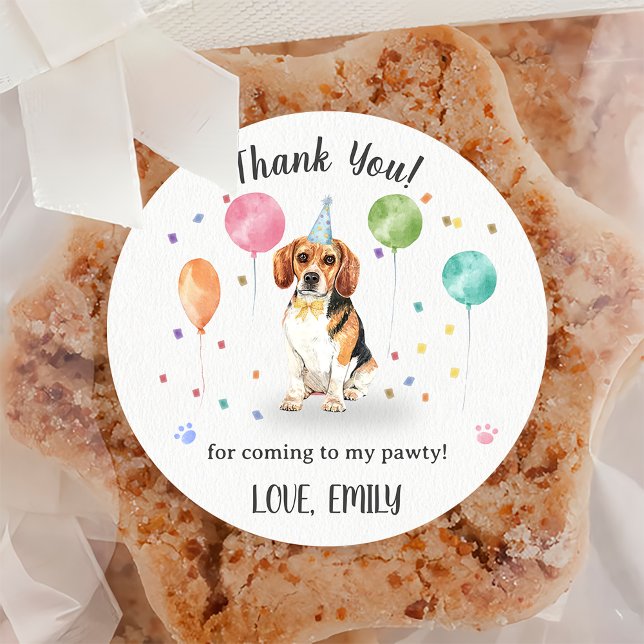 Beagle Lets  Dog Birthday Thank You Classic Round Sticker (Creator Uploaded)