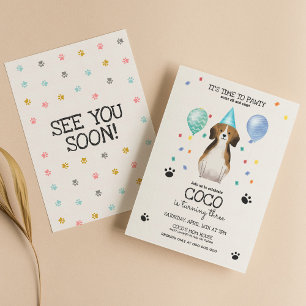 Beagle Lets Pawty Dog Birthday Invitation Blue