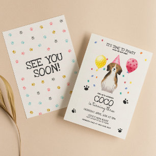 Beagle Lets Pawty Dog Puppy Birthday Pink Invitation